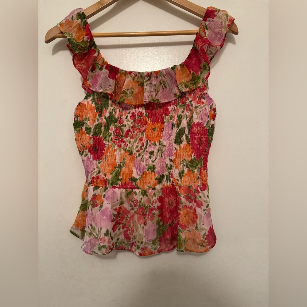 LC Lauren Conrad Floral Ruffle Blouse - Pink, Orange, Green
